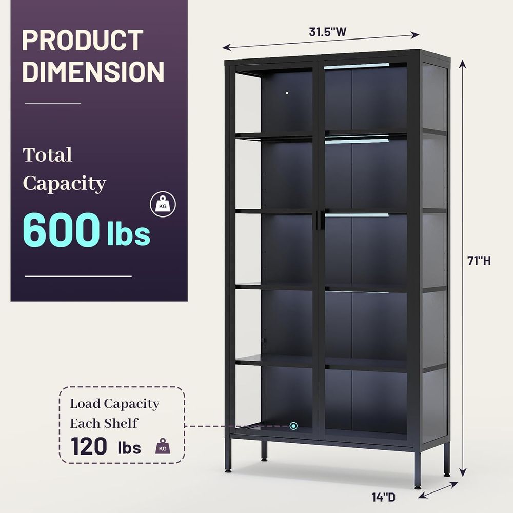 Vitrine haute en verre avec éc - Glass Cabinet Display avis et prix