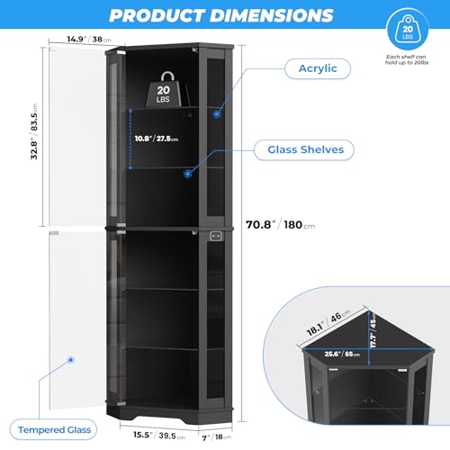 Vitrine d'angle de 71 pouces d - Glass Cabinet Display avis et prix